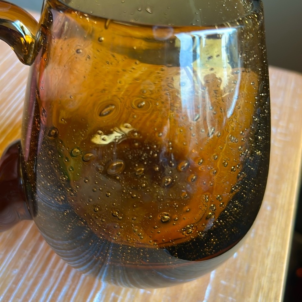 Vintage Hand Blown Amber Glass Mug Large Handle Smooth Pontil Heavy - Picture 9 of 13